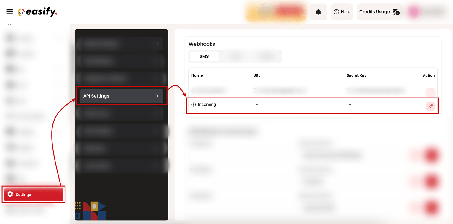 Easify Sms Webhook Settings