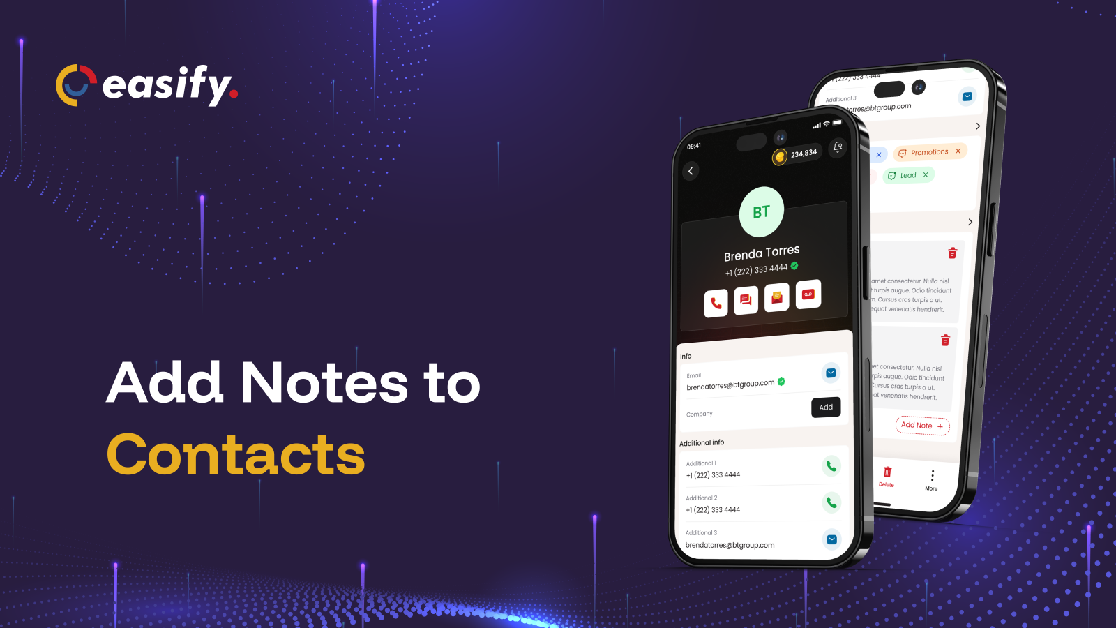 Easify app update: add notes to a contact profile
