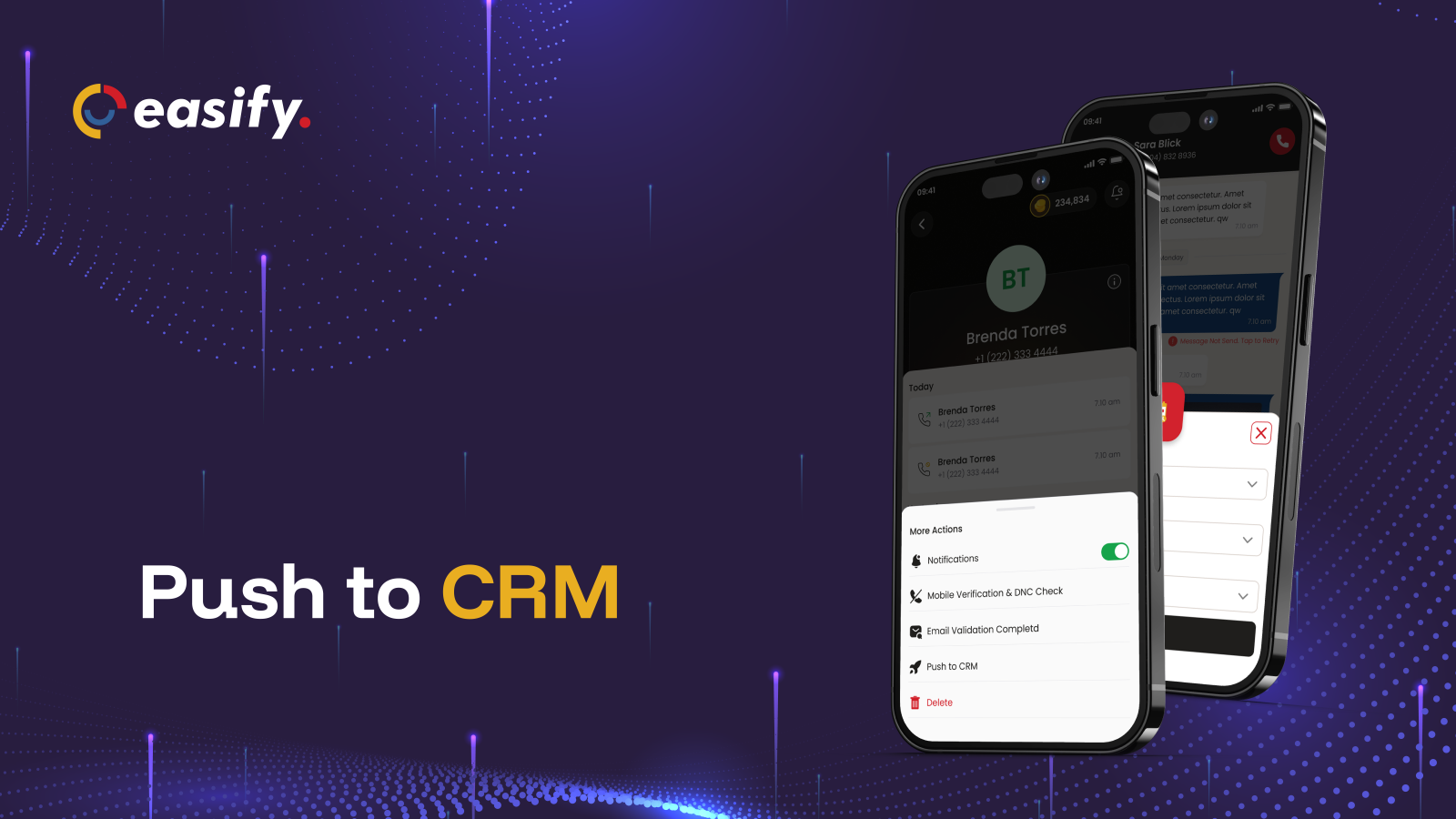 Easify app update: Push to CRM option in the contact menu
